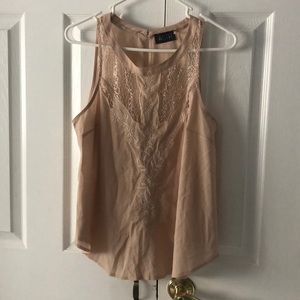 ASTR Tan Embroidered/Lace Sleeveless Top